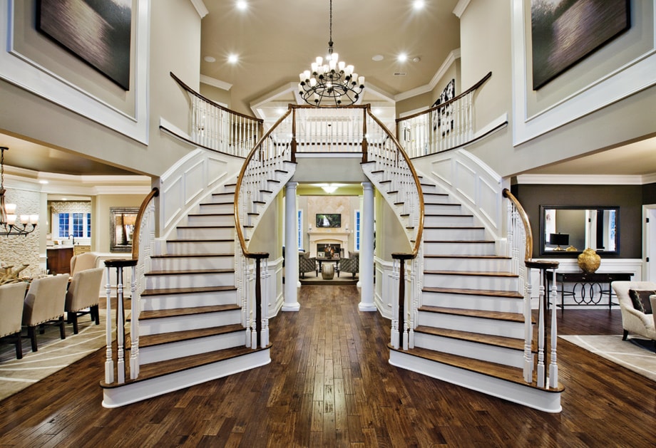 Grand double staircase foyer interior renovation